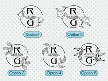 Load image into Gallery viewer, Monogram Sticker Vinyl Decals Business Logo Door Decal Flower Monogram Window Decal Realtor Logo Boutique Logo Office Wall Art Minimal Decor