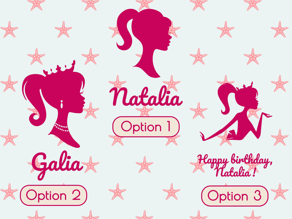 Custom Vinyl Lettering Princess Doll Woman Silhouette Wall Decal Sticker for Beauty Salon 1st Birthday Party Bohemian Decor Art Deco Minimal