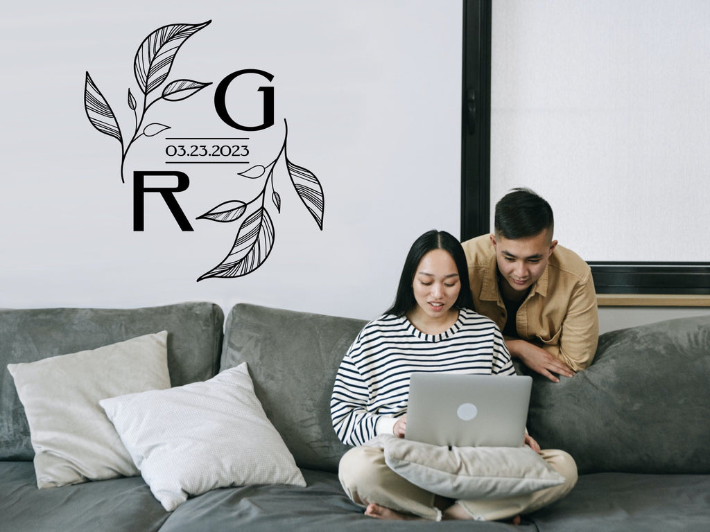 Monogram Decal Premade Logo Business Door Decal Window Decal Flower Monogram Office Wall Art Minimal Decor Real Estate Logo Boutique Logo