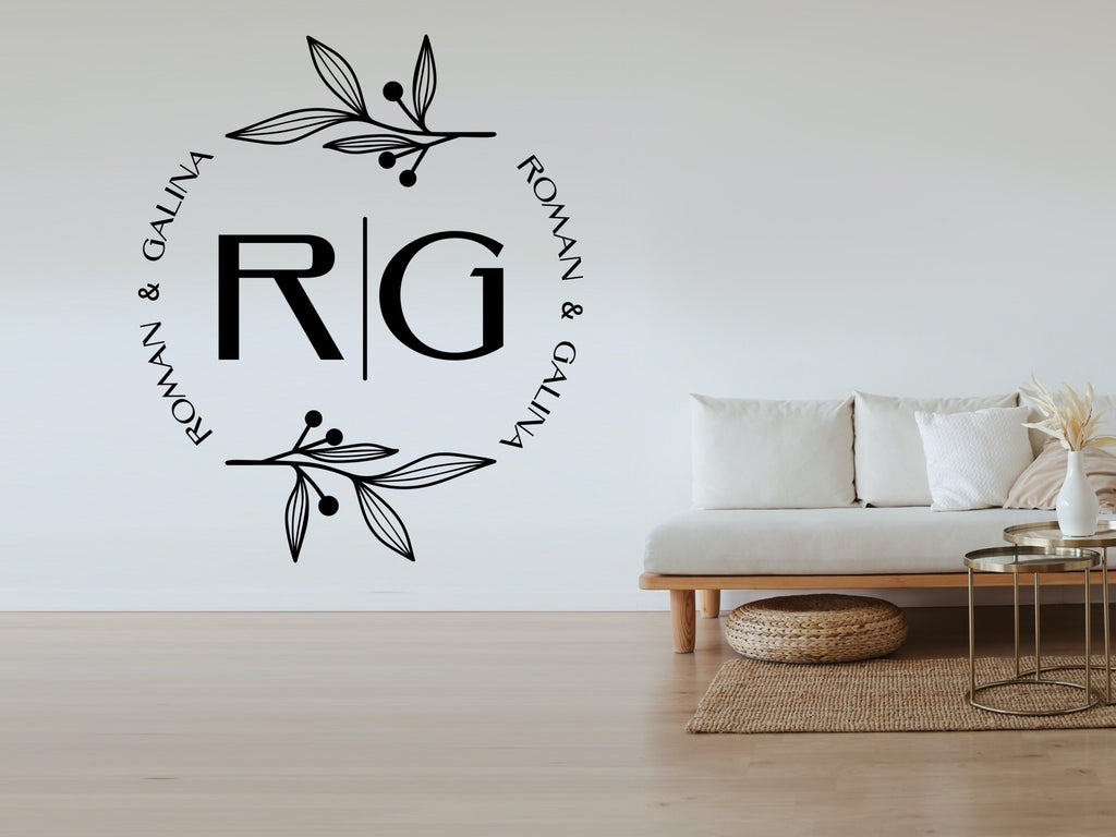 Monogram Decal Premade Logo Business Door Decal Window Decal Flower Monogram Real Estate Logo Boutique Logo Office Wall Art Minimal Decor