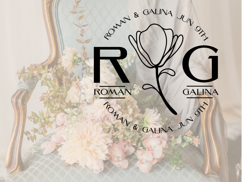 Flower Monogram Window Decal Monogram Sticker Vinyl Decals Business Logo Door Decal Realtor Logo Boutique Logo Office Wall Art Minimal Decor