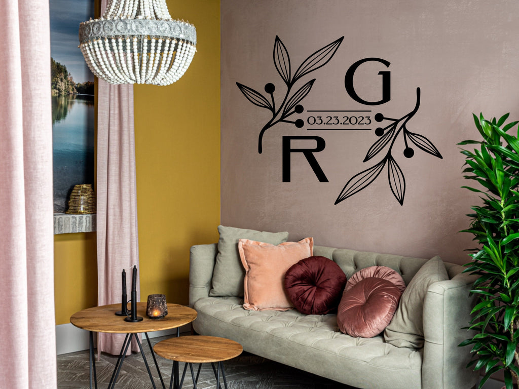 Monogram Decal Premade Logo Business Door Decal Window Decal Flower Monogram Office Wall Art Minimal Decor Real Estate Logo Boutique Logo