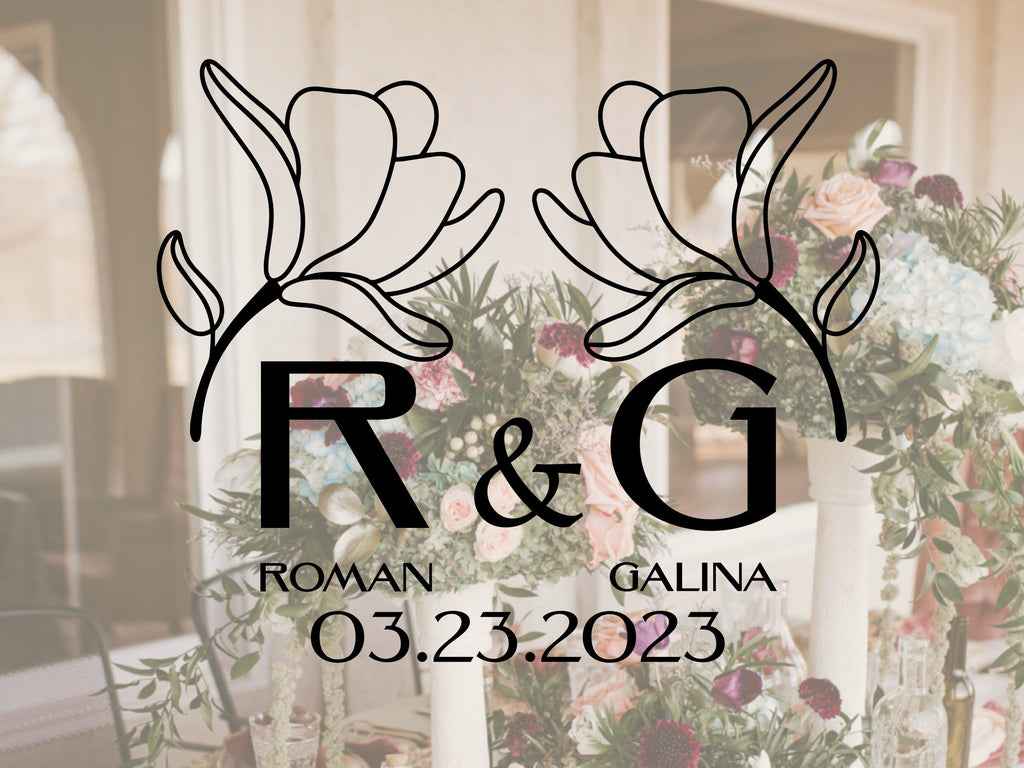 Custom Vinyl Decal Monogram Decal Sticker Monogram Car Decal Logo Wall Decal Office Wall Decal Business Door Decal Window Decal Flower