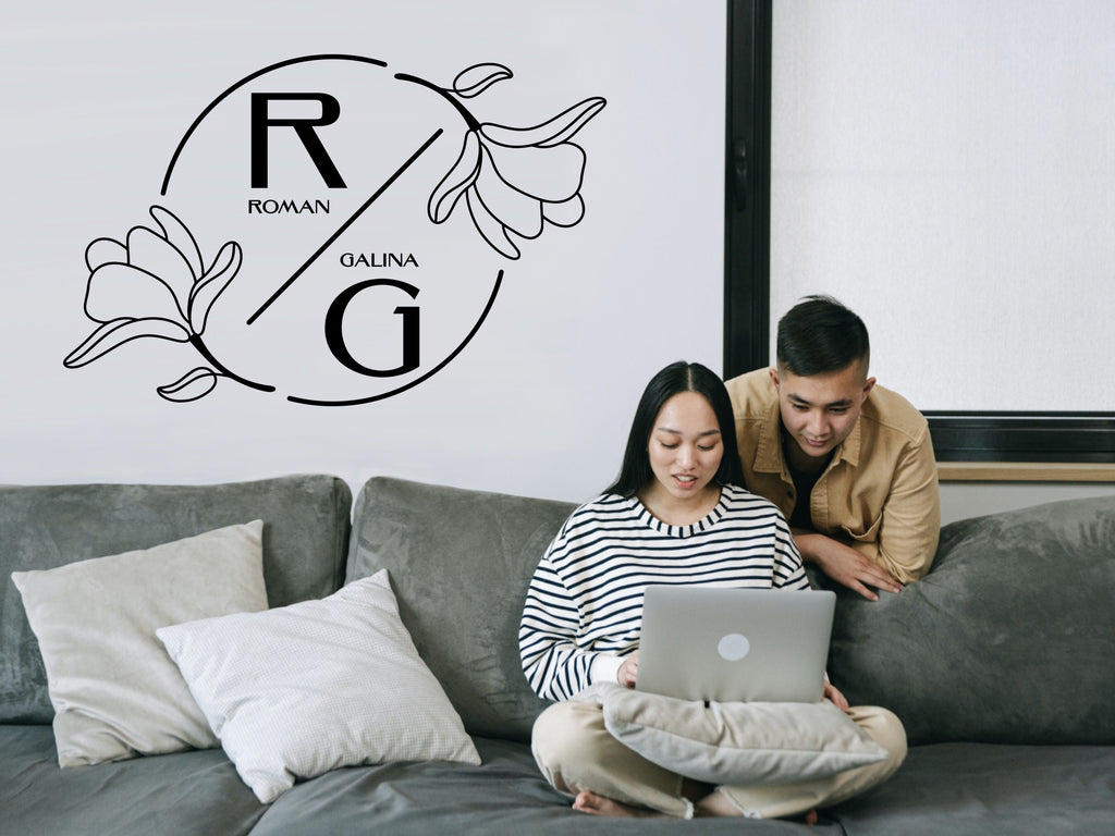 Monogram Decal Premade Logo Business Door Decal Window Decal Flower Monogram Real Estate Logo Boutique Logo Office Wall Art Minimal Decor