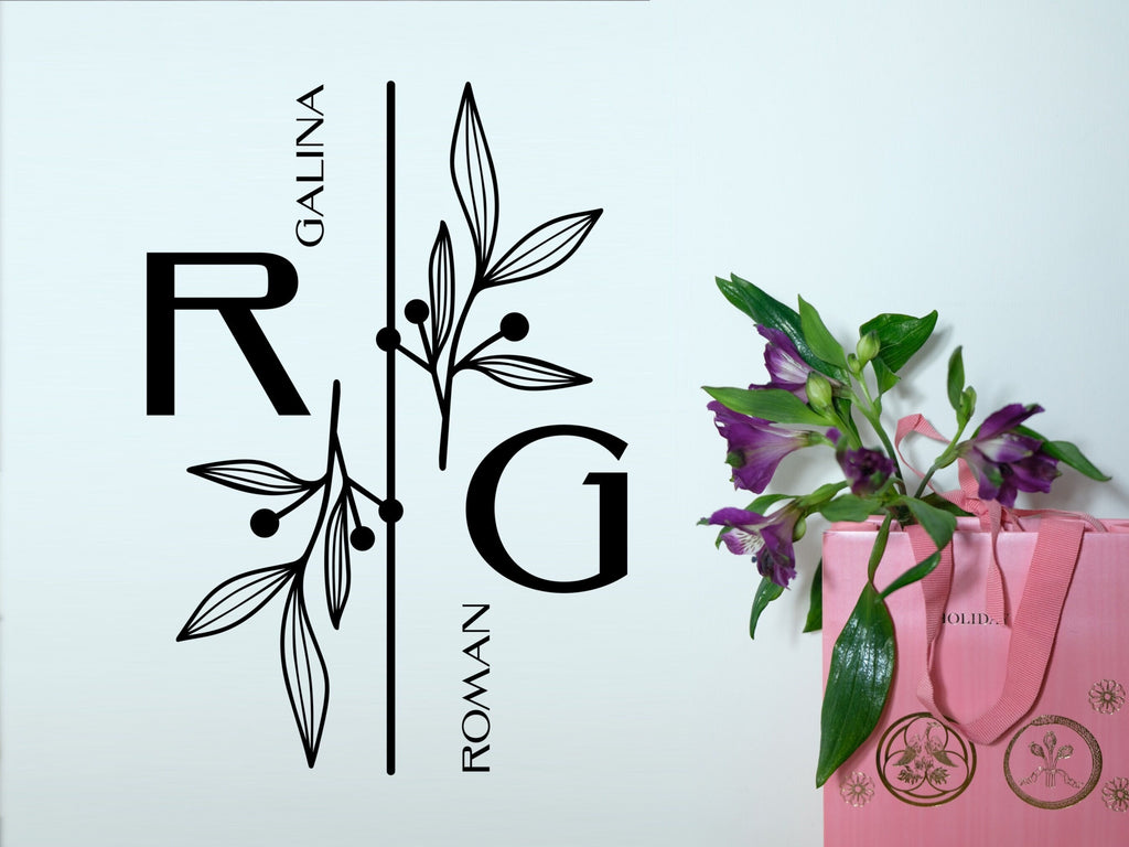 Flower Monogram Office Wall Art Monogram Decal Premade Logo Business Door Decal Window Decal Real Estate Logo Boutique Logo Minimal Decor