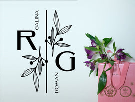 Flower Monogram Office Wall Art Monogram Decal Premade Logo Business Door Decal Window Decal Real Estate Logo Boutique Logo Minimal Decor