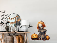 Load image into Gallery viewer, Creepy Cute Halloween Goth Doll Sticker - Bring some gothic flair to your journals, laptops, and more!