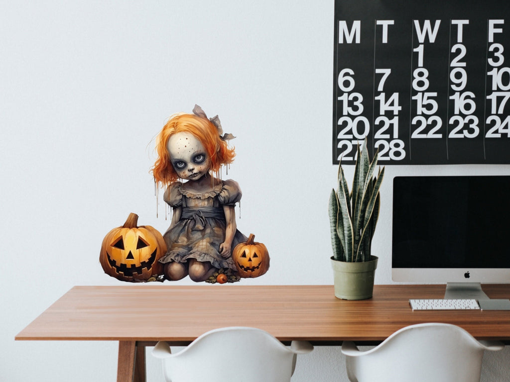 Creepy Cute Halloween Goth Doll Sticker - Bring some gothic flair to your journals, laptops, and more!
