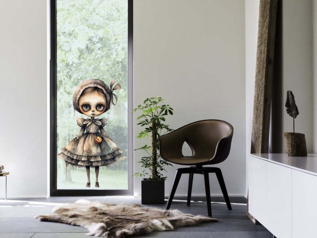 Spooky Halloween Doll Wall Decal - Creepy and Cute Goth Decor - Creepy Silhouette Stickers for Doors & Garage Scary Holiday Wall Art