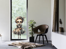 Load image into Gallery viewer, Spooky Halloween Doll Wall Decal - Creepy and Cute Goth Decor - Creepy Silhouette Stickers for Doors &amp; Garage Scary Holiday Wall Art