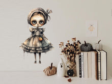 Load image into Gallery viewer, Spooky Halloween Doll Wall Decal - Creepy and Cute Goth Decor - Creepy Silhouette Stickers for Doors &amp; Garage Scary Holiday Wall Art