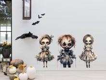 Load image into Gallery viewer, Spooky Halloween Doll Wall Decal - Creepy and Cute Goth Decor - Creepy Silhouette Stickers for Doors &amp; Garage Scary Holiday Wall Art
