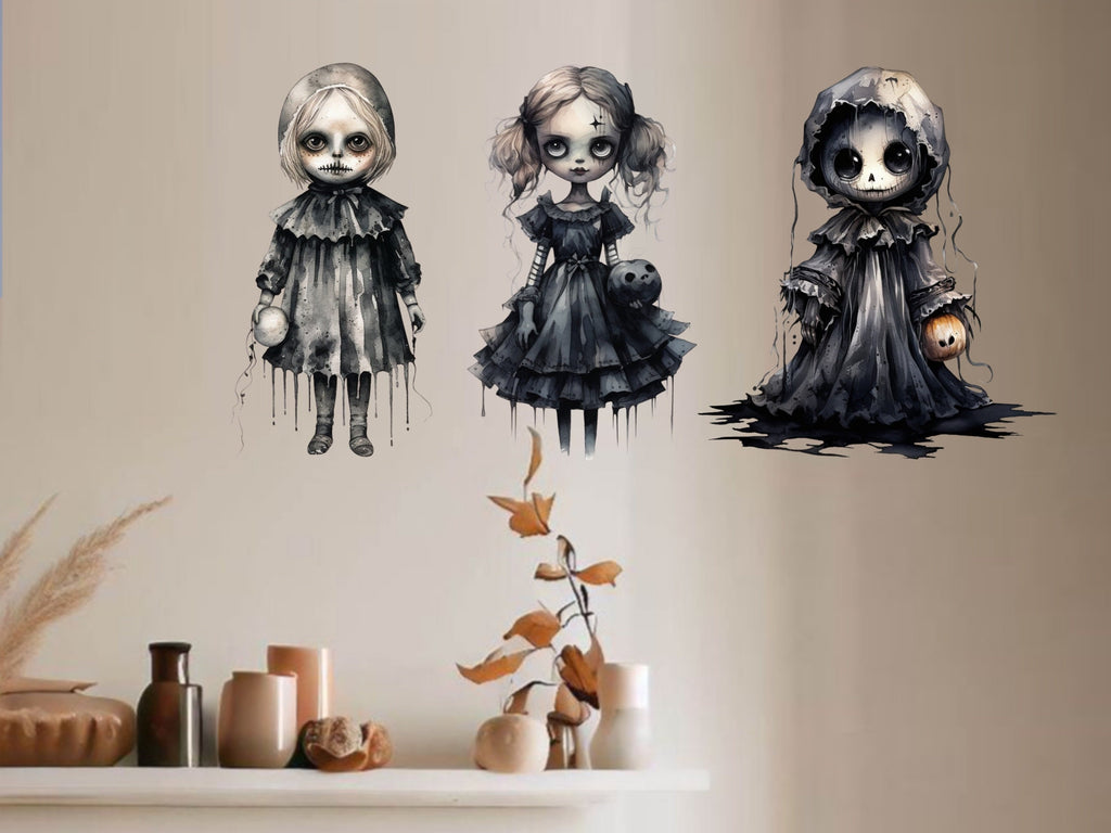 Halloween Spooky Creepy Gothic Scary Dolls Decor, Halloween Window Decal, Halloween Party Decor, Halloween Mirror Decal, Spooky Decorations