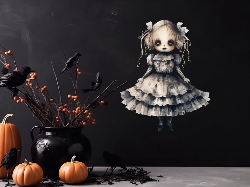 Spooky Decorations, Fall Decals Porch Decor, Halloween Sticker, Scary Doll Decor, Halloween Party Decor, Haunted Decor, Spooky, Scary