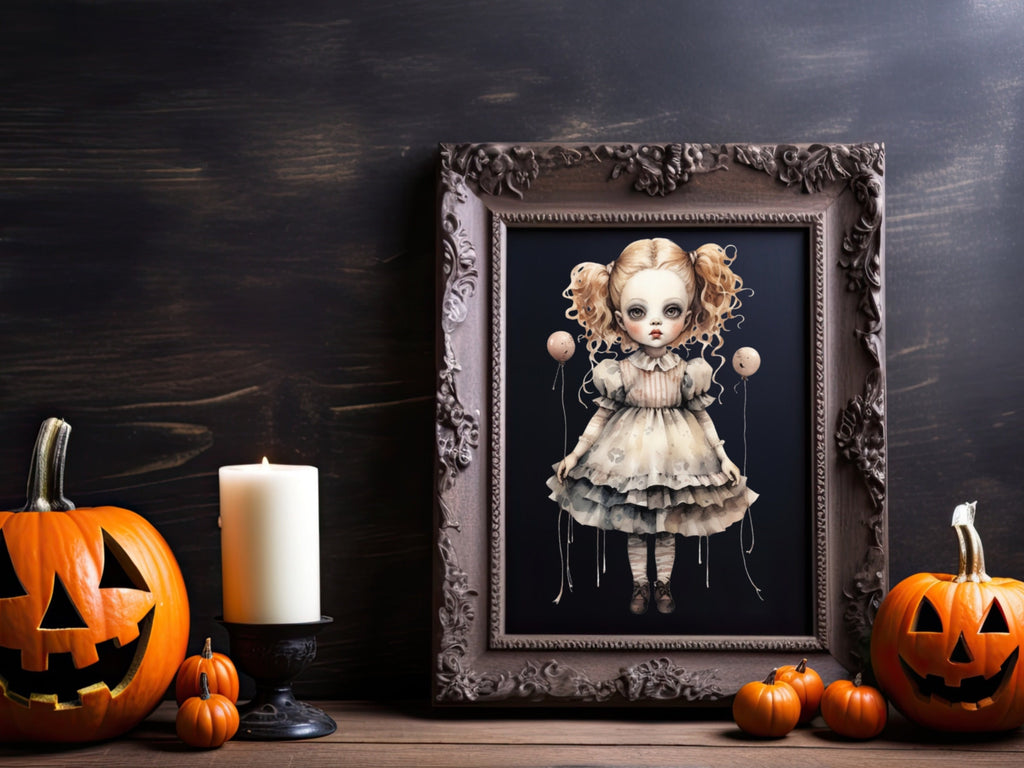 Gothic Doll Decor, Gothic Halloween theme decor, Scary Wall Stickers, Halloween Scary Party Decor, Witch Decal, Halloween Decorations