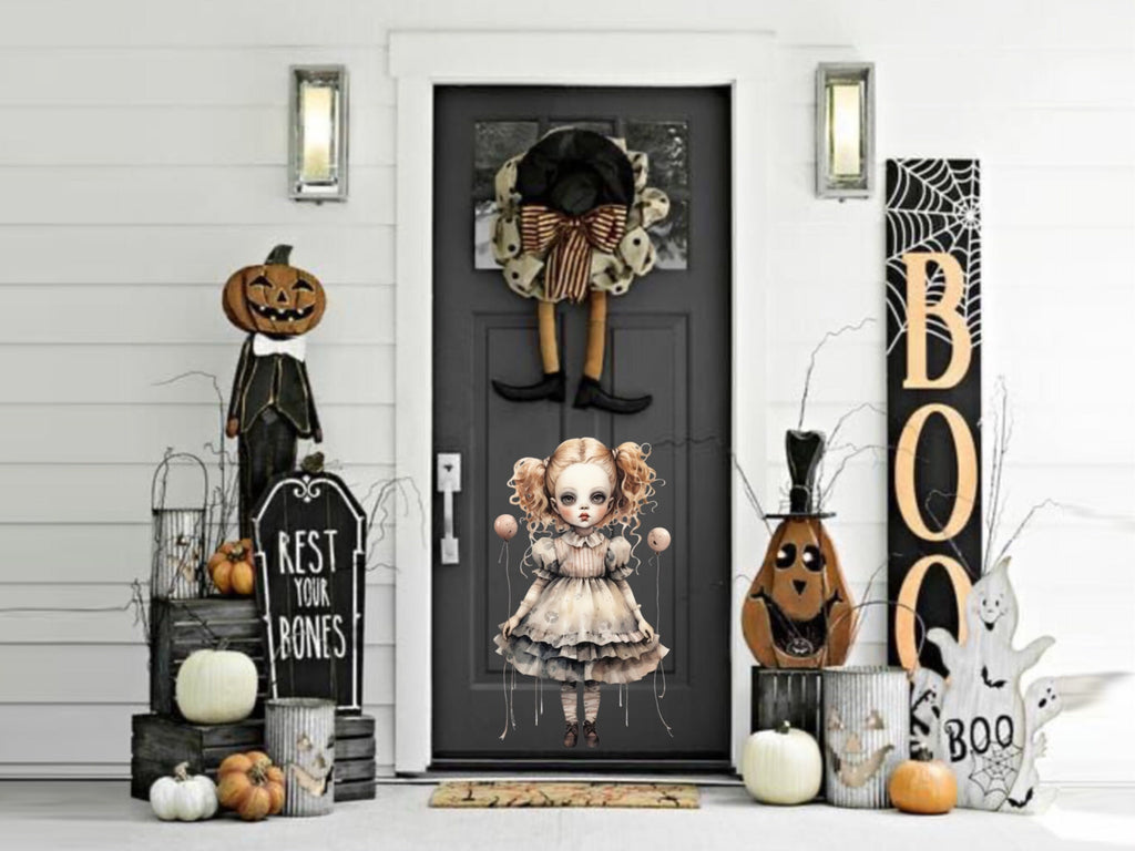 Gothic Doll Decor, Gothic Halloween theme decor, Scary Wall Stickers, Halloween Scary Party Decor, Witch Decal, Halloween Decorations