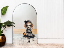 Load image into Gallery viewer, Halloween Spooky Mirror Decal, Creepy Gothic Sticker, Scary Dolls Decor, Halloween Wall Decal, Halloween Party Decor, Goth Large Doll