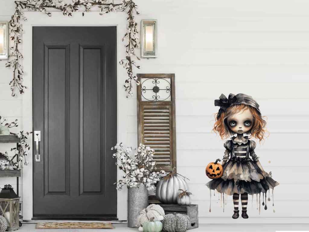 Halloween Spooky Mirror Decal, Creepy Gothic Sticker, Scary Dolls Decor, Halloween Wall Decal, Halloween Party Decor, Goth Large Doll