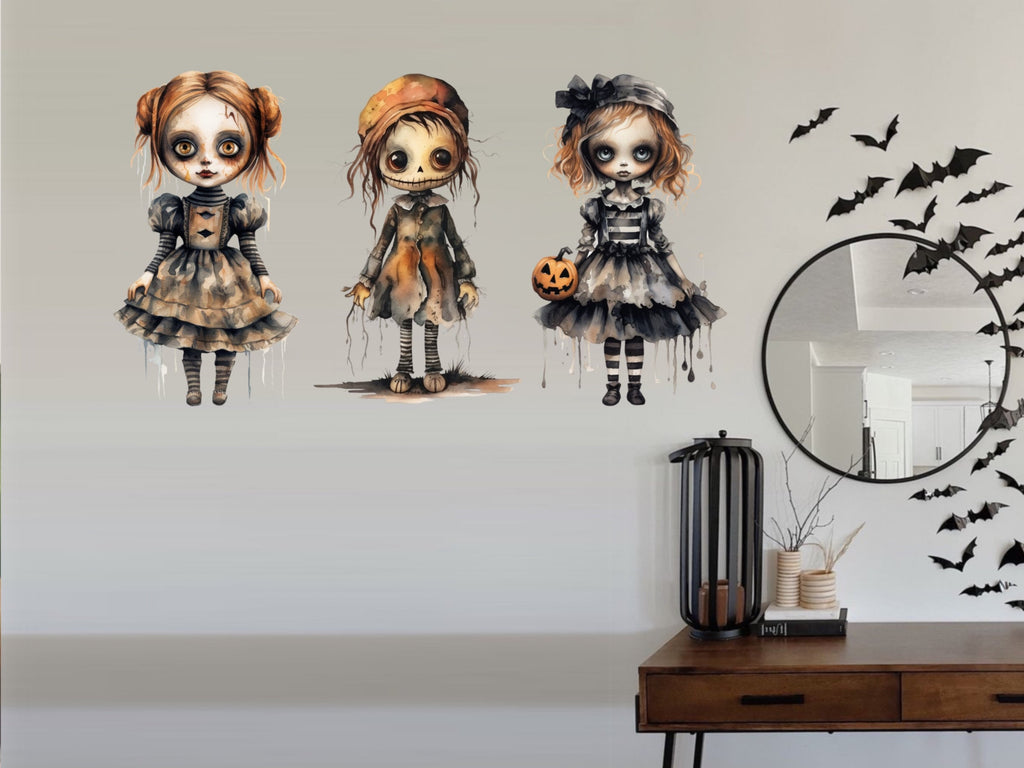 Halloween Spooky Mirror Decal, Creepy Gothic Sticker, Scary Dolls Decor, Halloween Wall Decal, Halloween Party Decor, Goth Large Doll