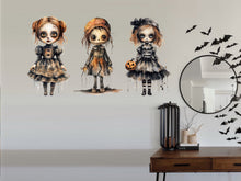 Load image into Gallery viewer, Halloween Spooky Mirror Decal, Creepy Gothic Sticker, Scary Dolls Decor, Halloween Wall Decal, Halloween Party Decor, Goth Large Doll