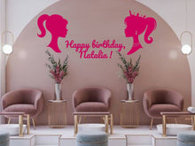 Load image into Gallery viewer, Custom Vinyl Lettering Princess Doll Woman Silhouette Wall Decal Sticker for Beauty Salon 1st Birthday Party Bohemian Decor Art Deco Minimal