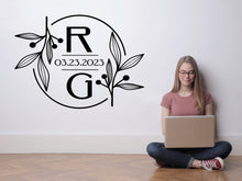 Load image into Gallery viewer, Monogram Sticker Vinyl Decals Business Logo Door Decal Flower Monogram Window Decal Realtor Logo Boutique Logo Office Wall Art Minimal Decor