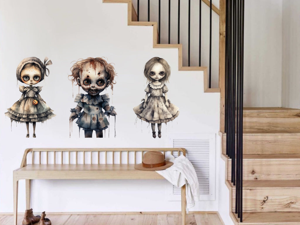 Spooky and Stylish Halloween Goth Doll Sticker for Window - Perfect for adding a touch of darkness to your house party!