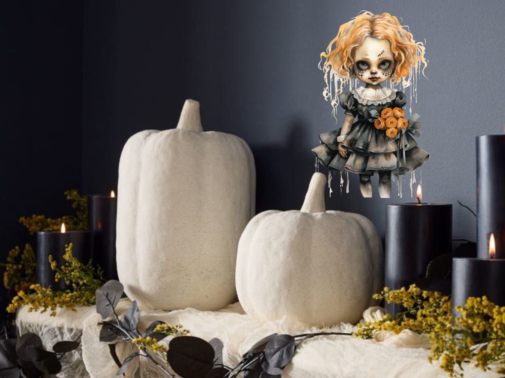 Gothic Hauntingly Beautiful Halloween Doll Sticker Collection - A must-have for all lovers of the dark and macabre!