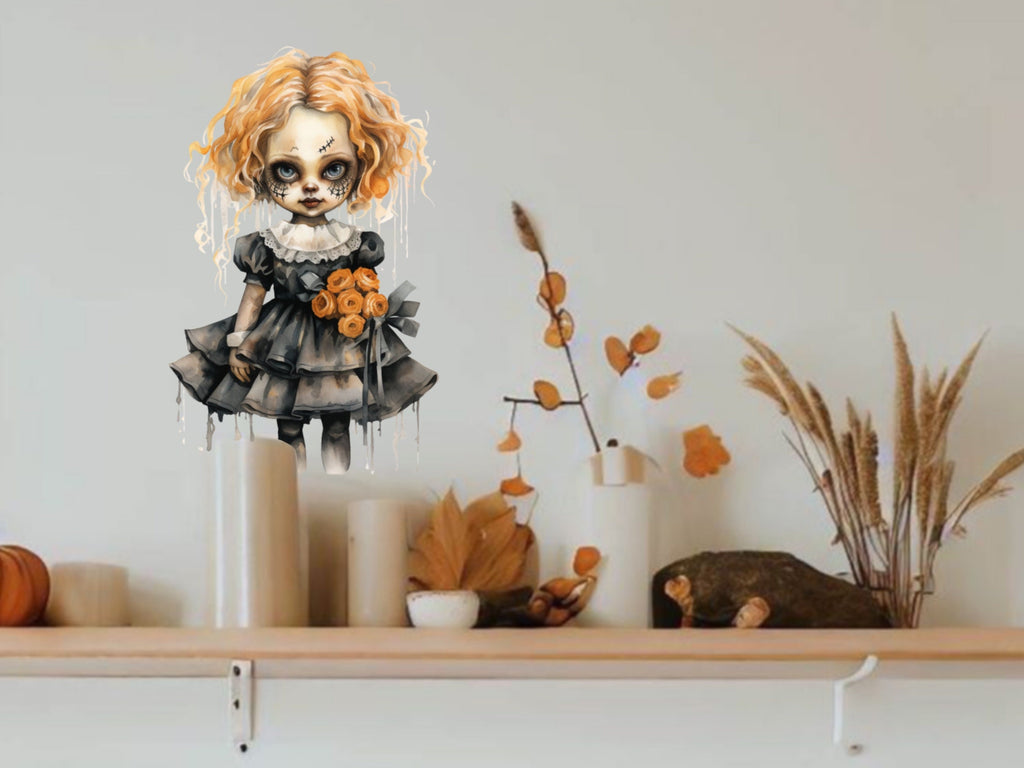 Gothic Hauntingly Beautiful Halloween Doll Sticker Collection - A must-have for all lovers of the dark and macabre!