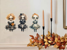 Load image into Gallery viewer, Scary Halloween Doll Wall Decal, Creepy and Cute Gothic Decor, Halloween Party Decor, Scary Stickers for Doors &amp; Garage Holiday Wall Art