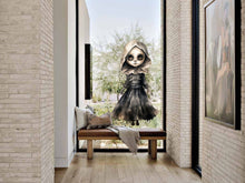Load image into Gallery viewer, Halloween Gothic Decal, Scary Window Decor, Scary Large Doll Decal, Halloween Party Decorations, Halloween Art Print, Halloween Car Sticker