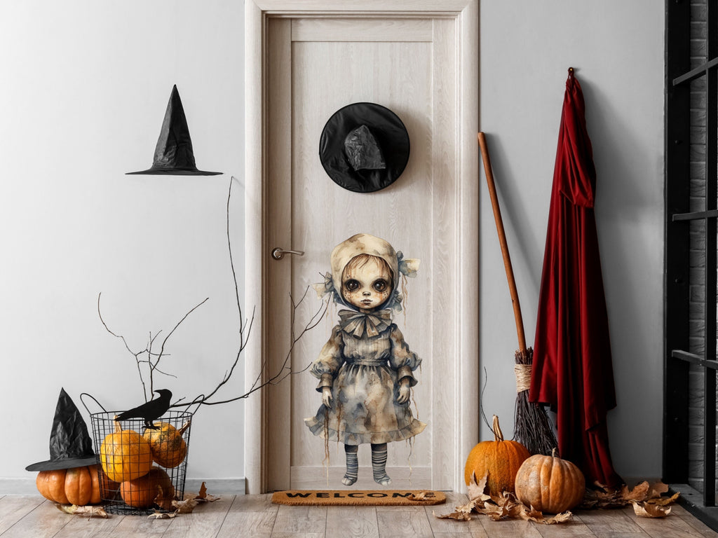 Spooky Front Door decor, Fall Decals Porch Decor, Halloween Sticker, Scary Doll Decor, Halloween Party Decor, Haunted Decor, Spooky, Scary