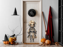 Load image into Gallery viewer, Spooky Front Door decor, Fall Decals Porch Decor, Halloween Sticker, Scary Doll Decor, Halloween Party Decor, Haunted Decor, Spooky, Scary