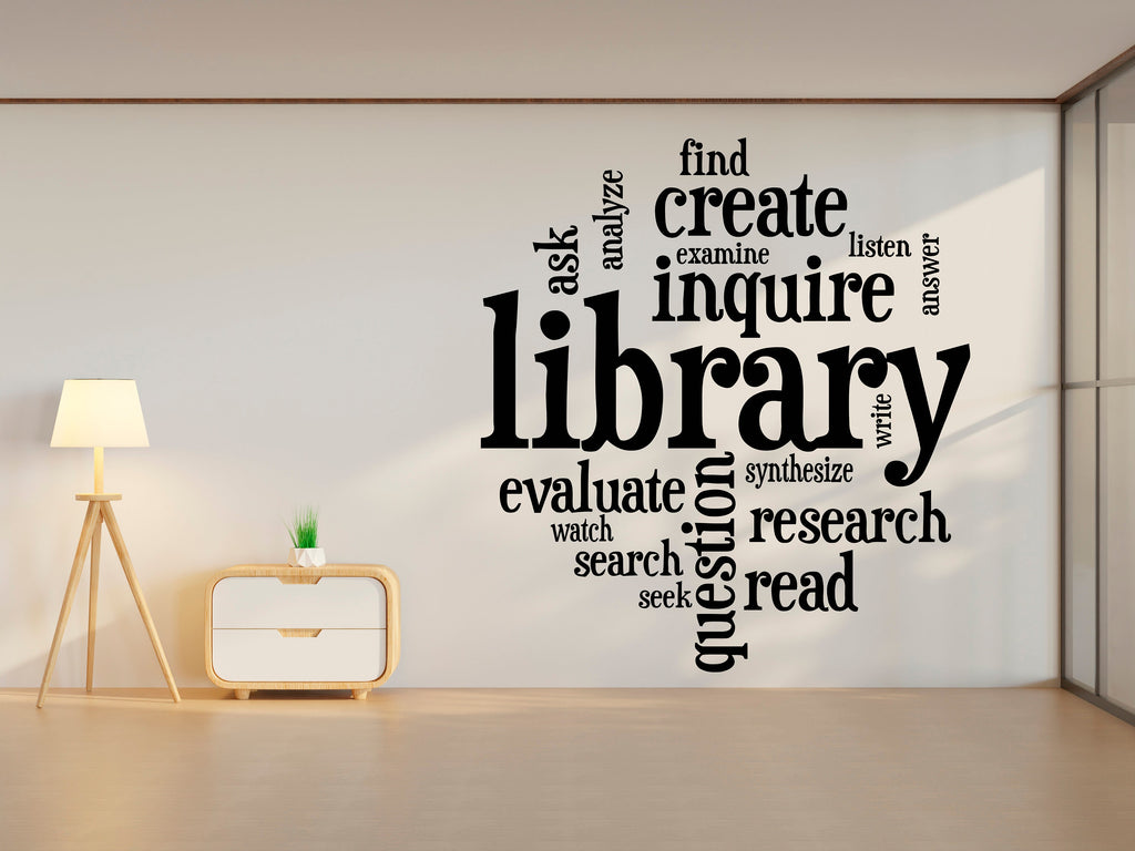Library vinyl wall art decals, book shelves decor, library wall decal, education decals, reading room, nurseries, school, kids gifts 003LU