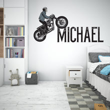 Load image into Gallery viewer, Motocross Wall Art Decal, Custom Name Motocross Wall Decal, Ride Wall Art Stickers Skeleton Skull Wall Vinyl Nursery Wall Decals Decor 004LU