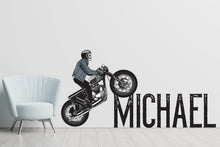 Load image into Gallery viewer, Motocross Wall Art Decal, Custom Name Motocross Wall Decal, Ride Wall Art Stickers Skeleton Skull Wall Vinyl Nursery Wall Decals Decor 004LU