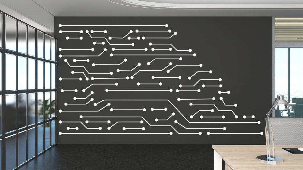 Circuit Board Wall Decal, Technology Vinyl Wall Art Decals, Computer Circuit Decor, Binary Code Software Science Wall Sticker Office 007RS