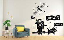 Load image into Gallery viewer, Custom name Astronaut and Dog wall decal, Space dog wall art decal, Astronaut room wall decor, Nursery, Space wall art decor, Playroom 006LU