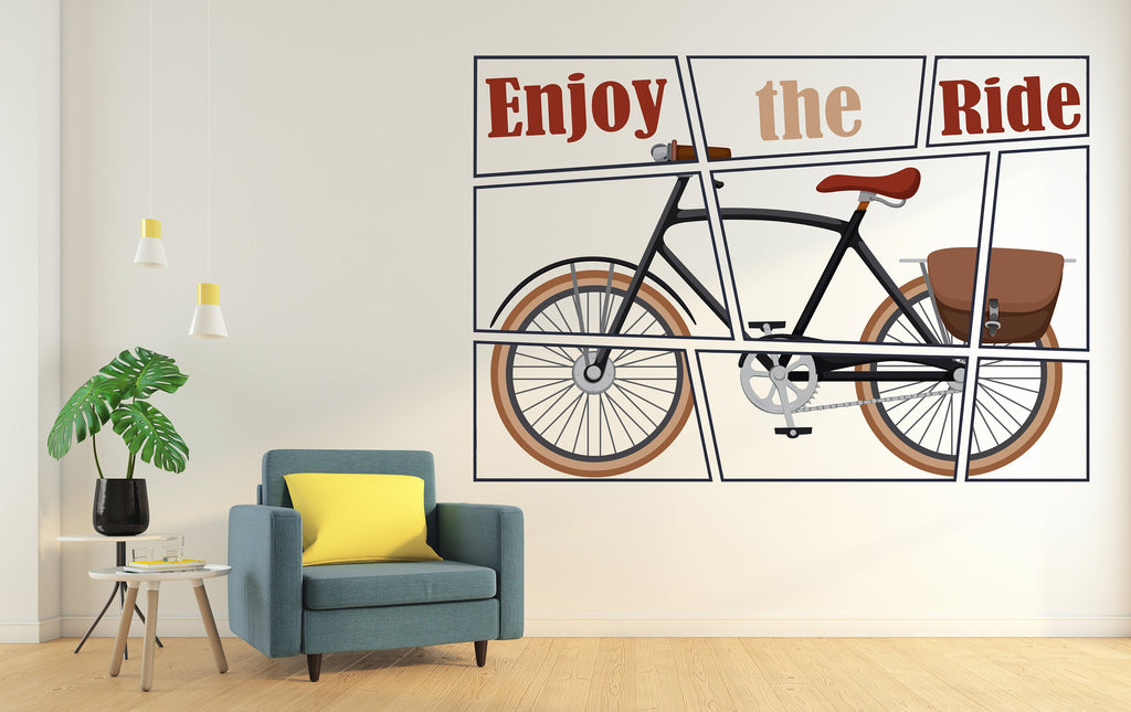 Bicycle wall decal, Bicycle wall art vinyl, Vintage bicycle decor, Retro wall art decal, living room wall decoration, cyclist gifts 008LU