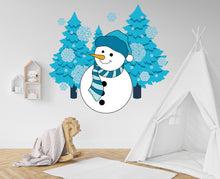 Load image into Gallery viewer, Snowman Winter Tree Christmas Wall Decal - Christmas Wall Sticker - Vinyl Decal Christmas Sticker - Snowman Stickers - Snowman Decals 023LU