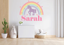 Load image into Gallery viewer, Personalized Girls Name Wall Decal, Unicorn Wall Decals, Rainbow &amp; Hearts Vinyl Wall Decor for Babies Kids Girls Wall Custom Stickers 026LU