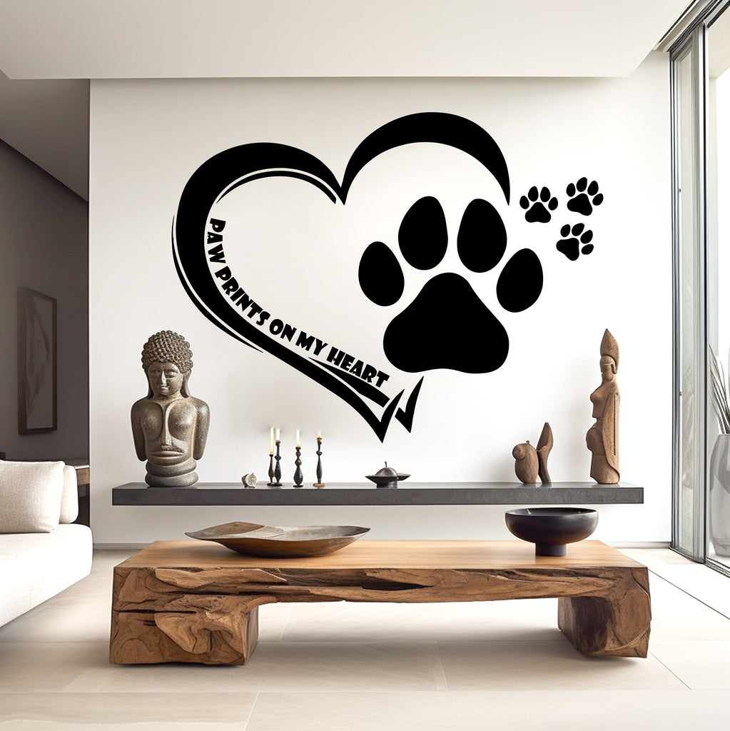 Heart Paws Dog Wall Decor, Dog Wall Decals, Dog Wall Art, Dog Lover Stickers Bedroom Wall Vinyl Nursery Wall Decals Art 019RS