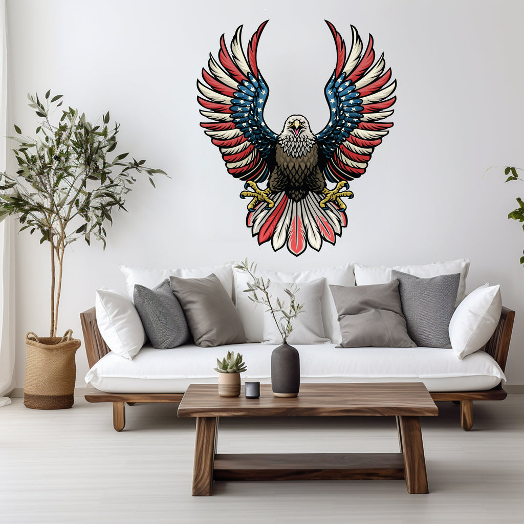 US Flag Decal, Bald Eagle USA Flag Wall Sticker, Patriotic Home Decor, Wings Of The American Flag Vinyl Wallpaper, American Symbol Art 027RS