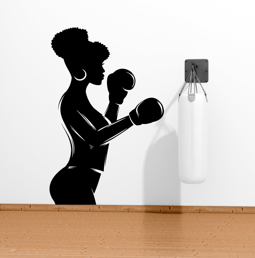 Afro American Fitness Wall Decal Afro Girl Workout Wall Decal Gym Wall Decor Motivational Quote Wall Decal Afro Woman wall art vinyl 054LU