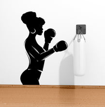 Load image into Gallery viewer, Afro American Fitness Wall Decal Afro Girl Workout Wall Decal Gym Wall Decor Motivational Quote Wall Decal Afro Woman wall art vinyl 054LU