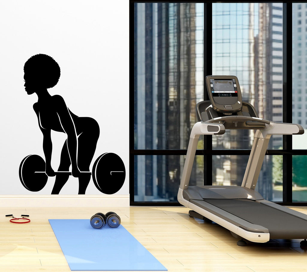 Afro American Fitness Wall Decal Afro Girl Workout Wall Decal Gym Wall Decor Motivational Quote Wall Decal Afro Woman wall art vinyl 058LU