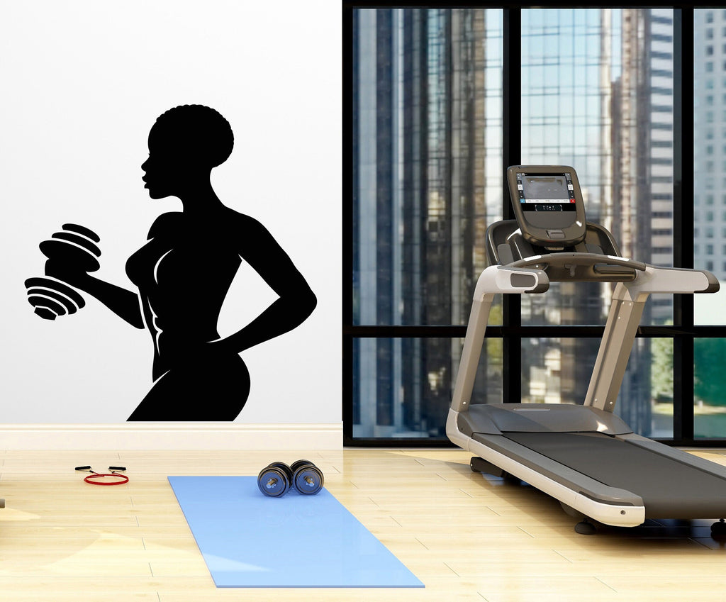 Afro American Fitness Wall Decal Afro Girl Workout Wall Decal Gym Wall Decor Motivational Quote Wall Decal Afro Woman wall art vinyl 074LU