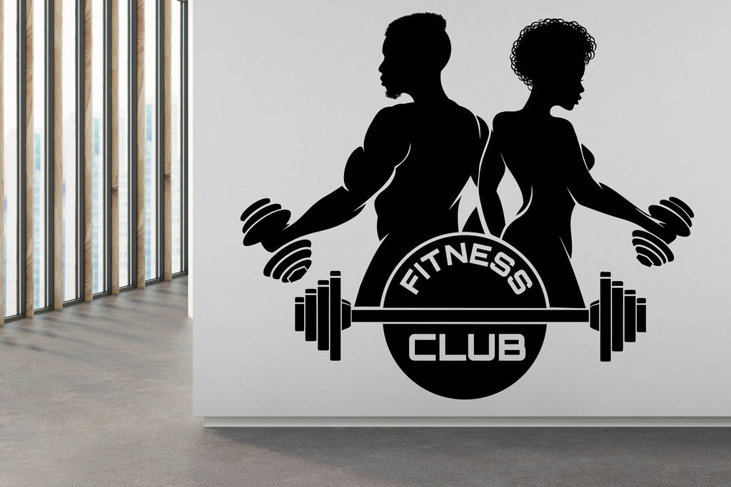 Fitness Wall Decal Gym Wall Decor Afro Girl and Boy Workout Wall Decal Afro American Motivational Wall Decal Afro Woman wall art vinyl 075LU
