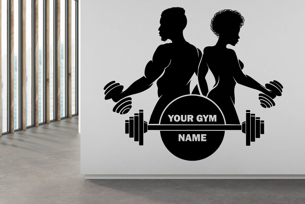 Fitness Wall Decal Gym Wall Decor Afro Girl and Boy Workout Wall Decal Afro American Motivational Wall Decal Afro Woman wall art vinyl 075LU