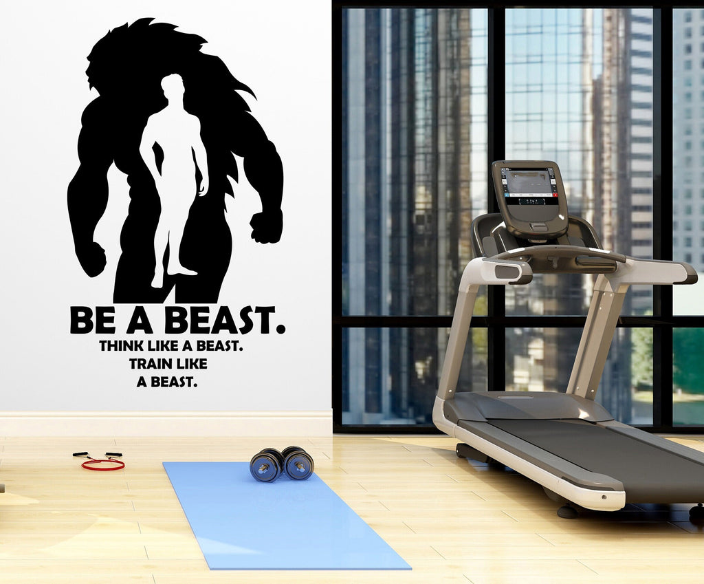 Gym Wall Decal Custom Fitness Decor Workout Art Vinyl Beast Monster Gym Quote Stickers Bedroom Gym Workout Girl Motivation Crossfit 082LU